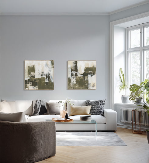 Fog, Painting, Framed poster, Poster, H100xW100xD3,8cm, Grågrön/Emerald/Dk. Emerald/Plant Green/Monstera Green